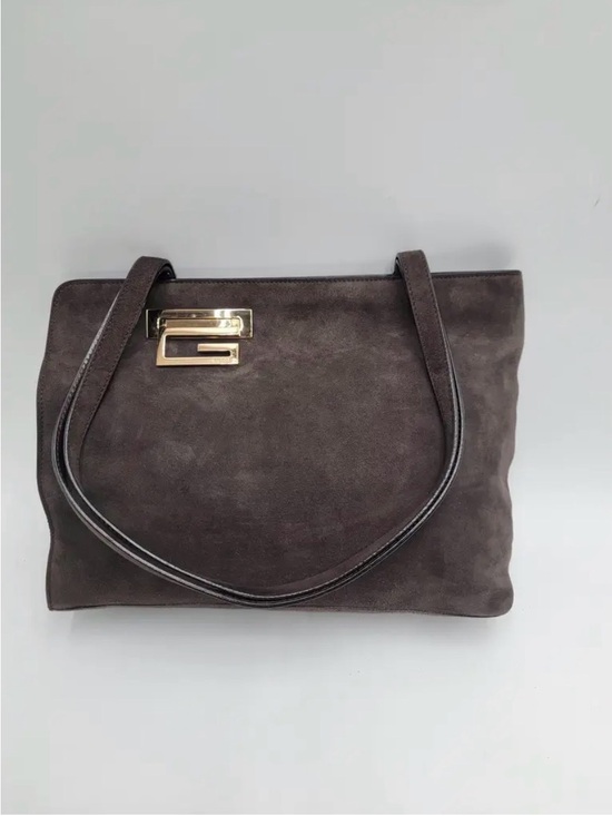 Gucci Handbags - GUCCI G Square Tote Suede Shoulder Bag | Dark Brown with Gold Hardware